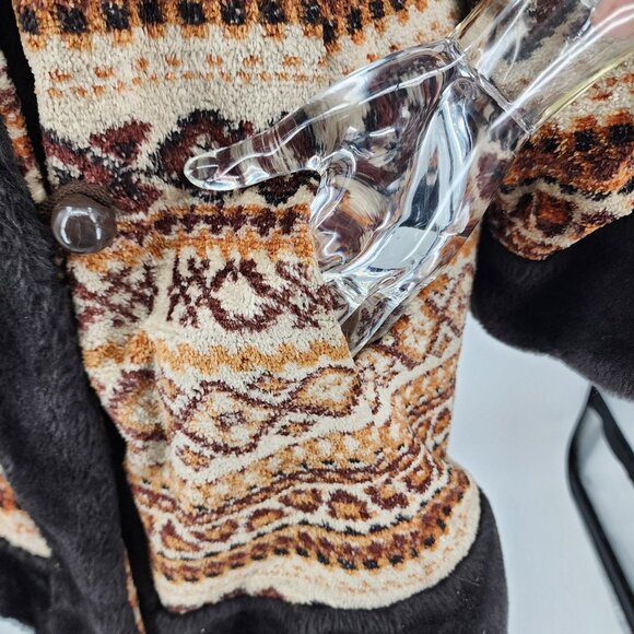 Vintage 1960s Brown Faux Fir Trim Carpet Bohemian Tapestry Coat, Women's Small - Picture 5 of 10